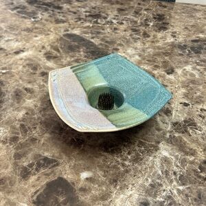 Elegant Green and Brown Ceramic Flower Frog